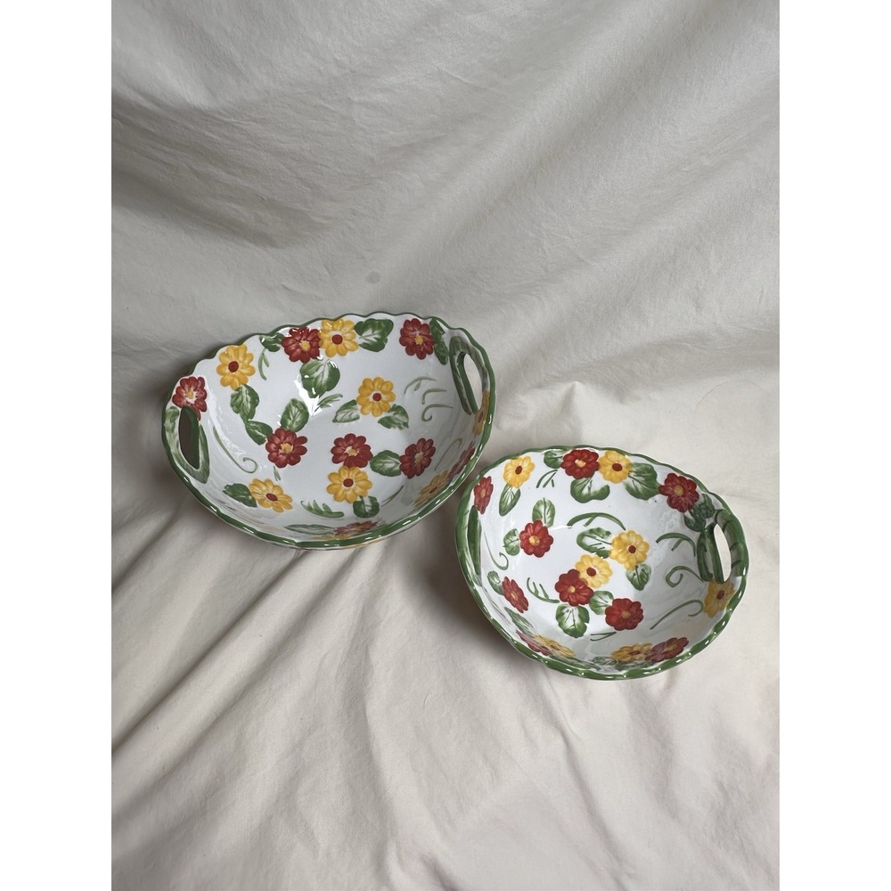 Temp-tations by Tara Floral Embroidery‎ Handled Nesting Serving Bowls Set of 2 - Picture 2 of 10
